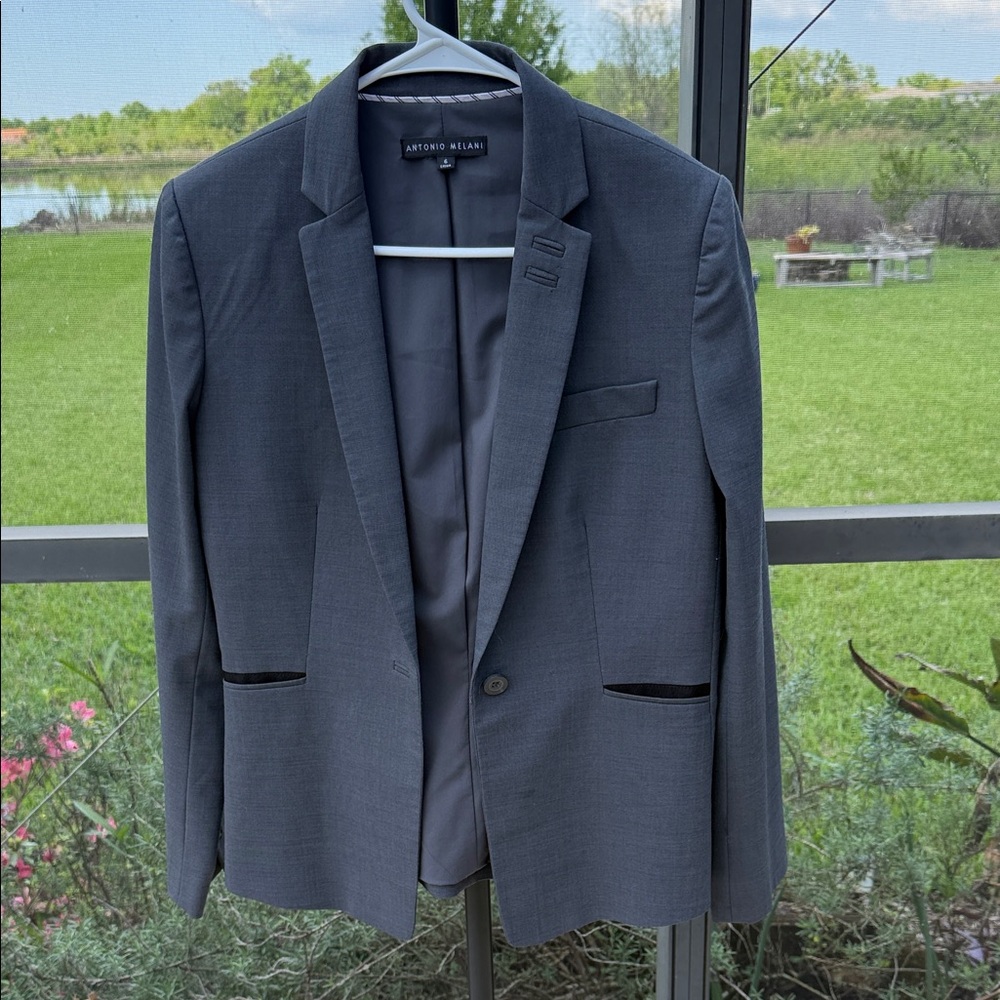 ANTONIO MELANI Charcoal Gray Single-Button Blazer